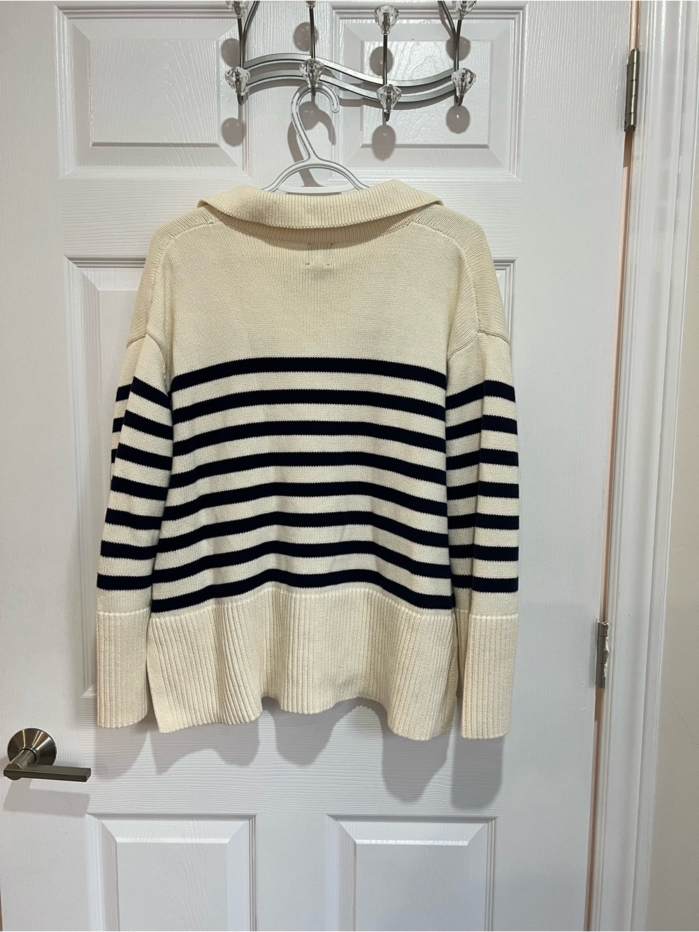 GAP 100% Cotton Striped Collared Sweater Cream Navy Size M Oversized - Picture 3 of 6
